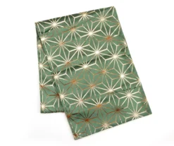 Festive Gathering Green & Gold Geometric Velvet Table Runner