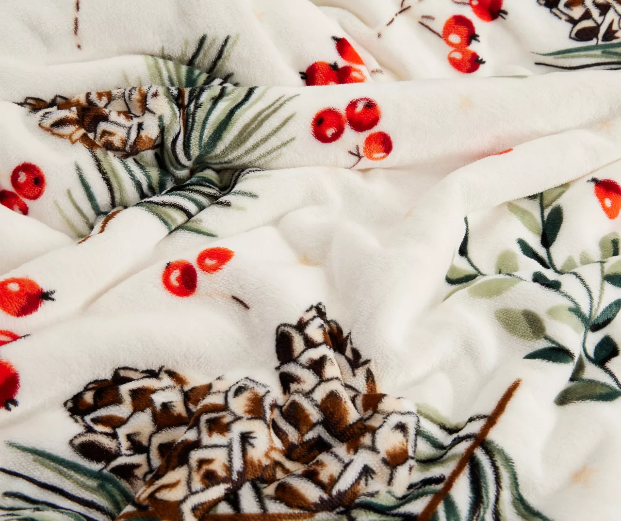 White & Green Pine Print Sherpa Throw, (50" X 60") 3 White & Green Pine Print Sherpa Throw, (50" X 60") - Image 3