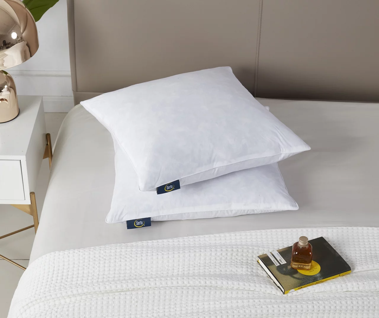 White Medium-Firm Cotton-Feather Square Pillow, 2-Pack 1 White Medium-Firm Cotton-Feather Square Pillow, 2-Pack