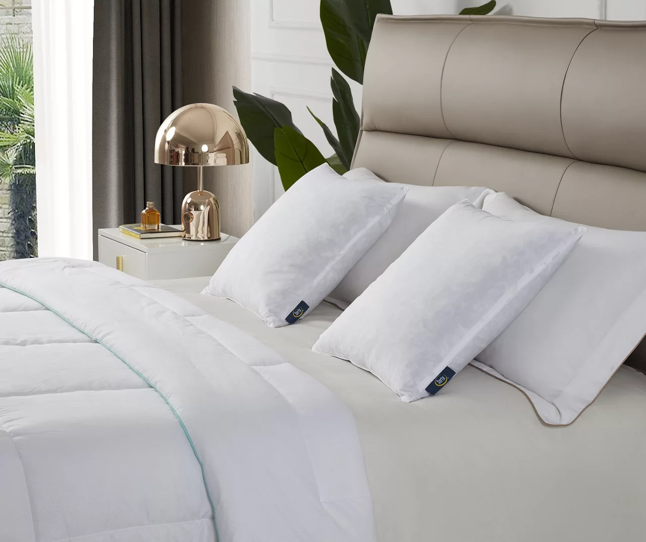 White Medium-Firm Cotton-Feather Square Pillow, 2-Pack 2 White Medium-Firm Cotton-Feather Square Pillow, 2-Pack - Image 2