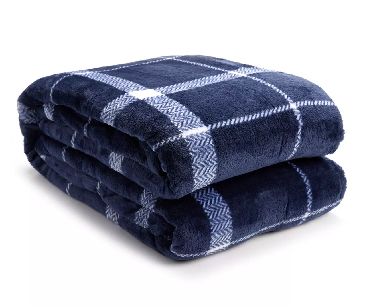 Navy & White Plaid Twin/Full Velvet Plush Blanket 1 Navy & White Plaid Twin/Full Velvet Plush Blanket