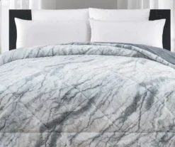 Gray Marble Print Faux Fur King Comforter -Home Decor Store 810617562 P 01