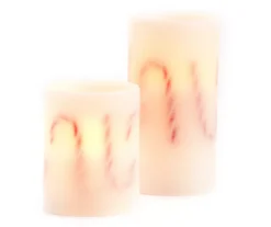 Pressed Candy Cane 2-Piece LED Pillar Candle Set