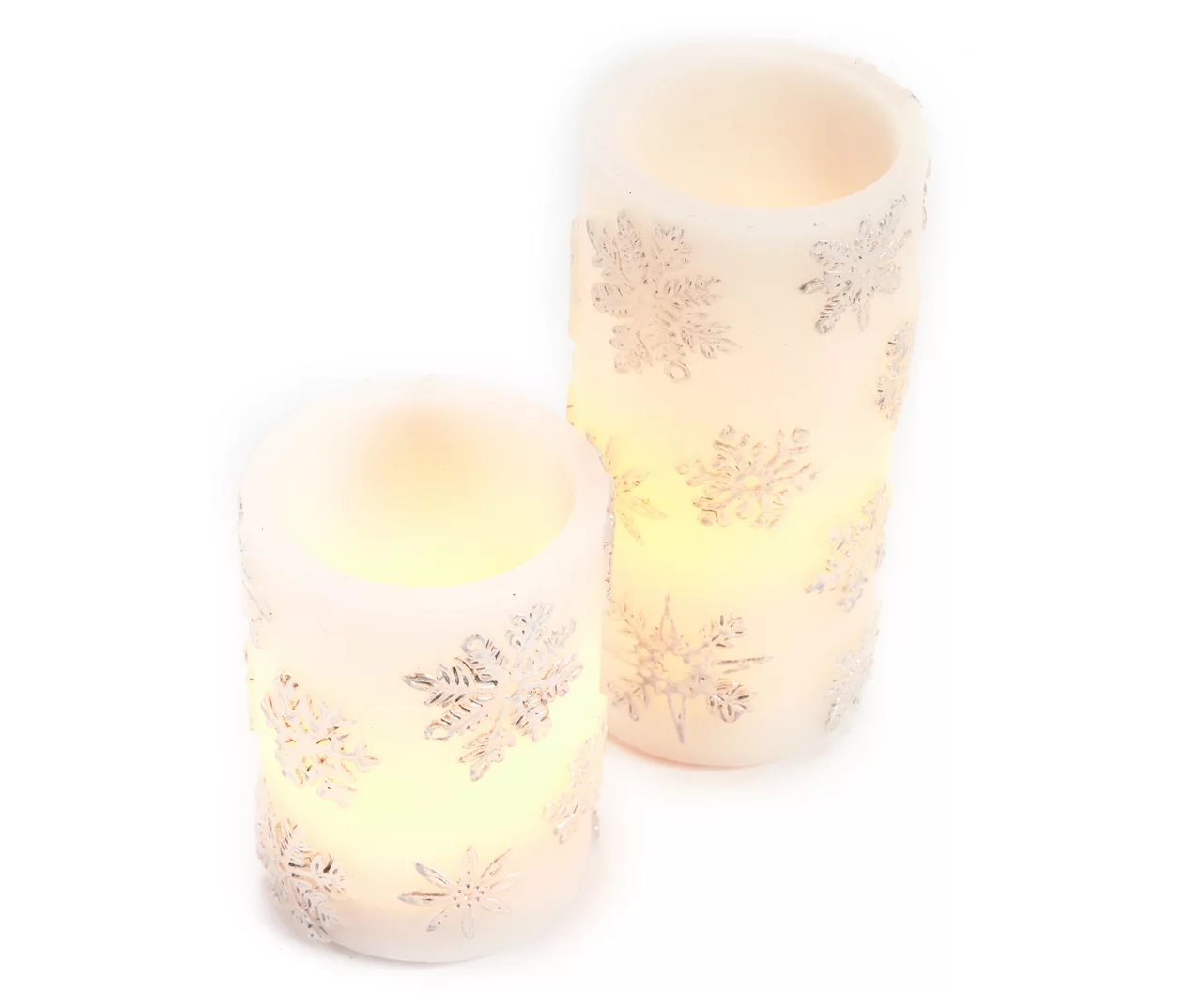 Silver Snowflake 2-Piece LED Pillar Candle Set 2 Silver Snowflake 2-Piece LED Pillar Candle Set - Image 2
