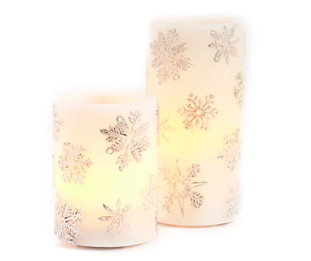 Silver Snowflake 2-Piece LED Pillar Candle Set 1 Silver Snowflake 2-Piece LED Pillar Candle Set