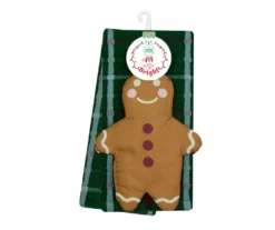 Green & Brown Gingerbread 3-Piece Kitchen Towel & Pot Holder Set