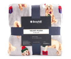 Gray & Brown Holiday Dog Print Velvet Throw, (50" X 60")