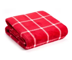 Red & White Windowpane Plaid Velvet Throw, (50" X 60")