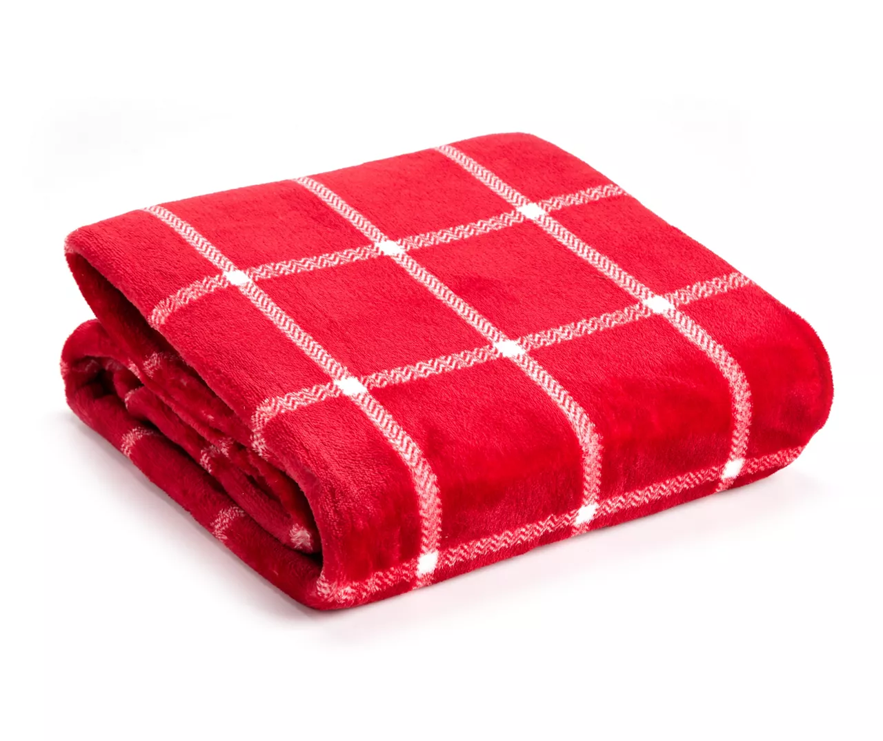 Red & White Windowpane Plaid Velvet Throw, (50" X 60") 1 Red & White Windowpane Plaid Velvet Throw, (50" X 60")