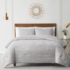 Casa Gray & White Embroidered Floral King 3-Piece Comforter Set