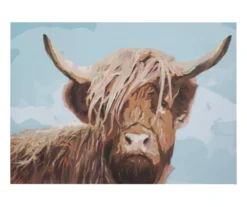 Highland Cow & Blue Sky Art Canvas, (26" X 36")