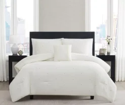 White Embroidered-Accent Stitch-Tufted Comforter Set