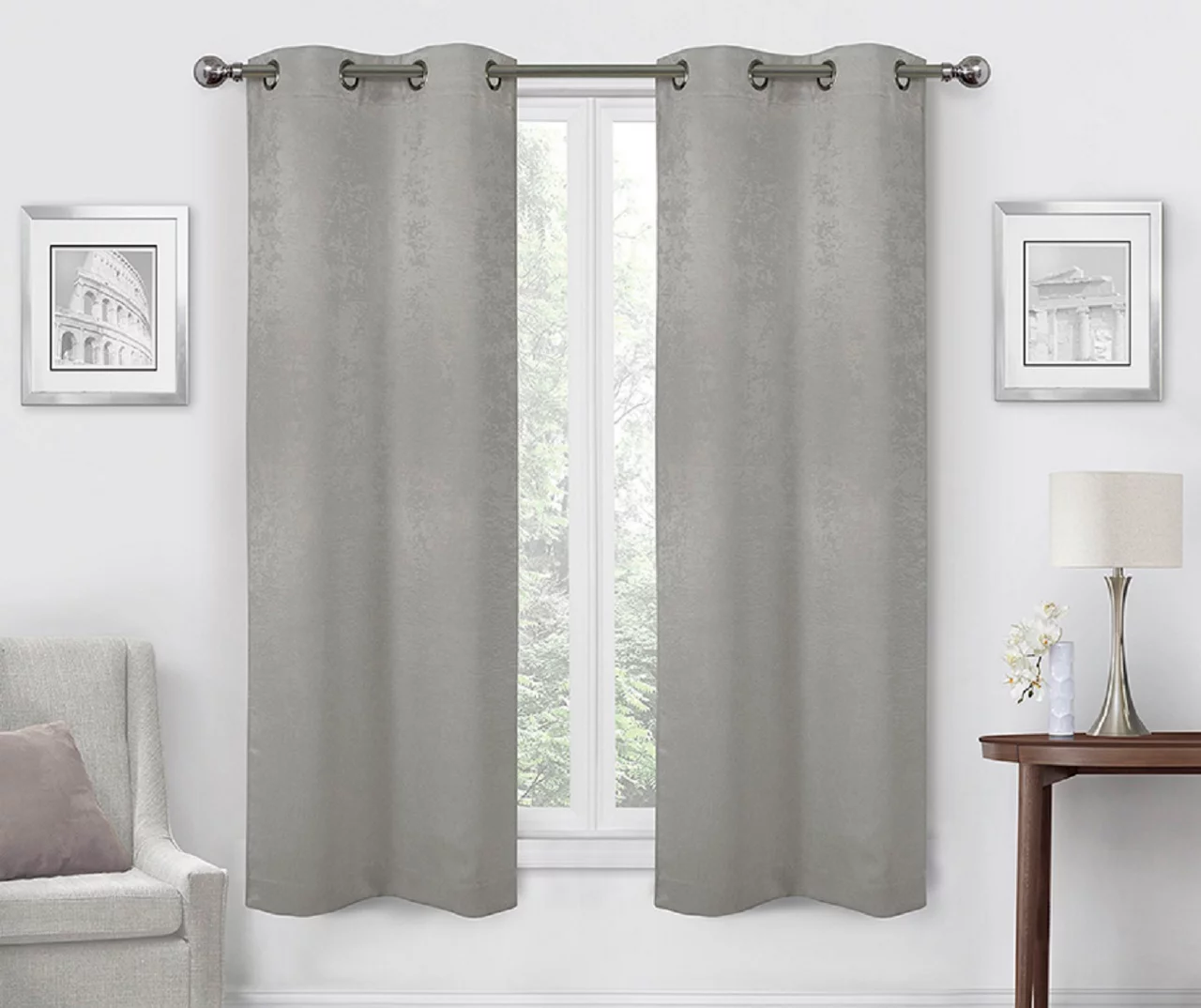 Silver Velvet Abstract Blackout Grommet Curtain Panel Pair, (63") 1 Silver Velvet Abstract Blackout Grommet Curtain Panel Pair, (63")