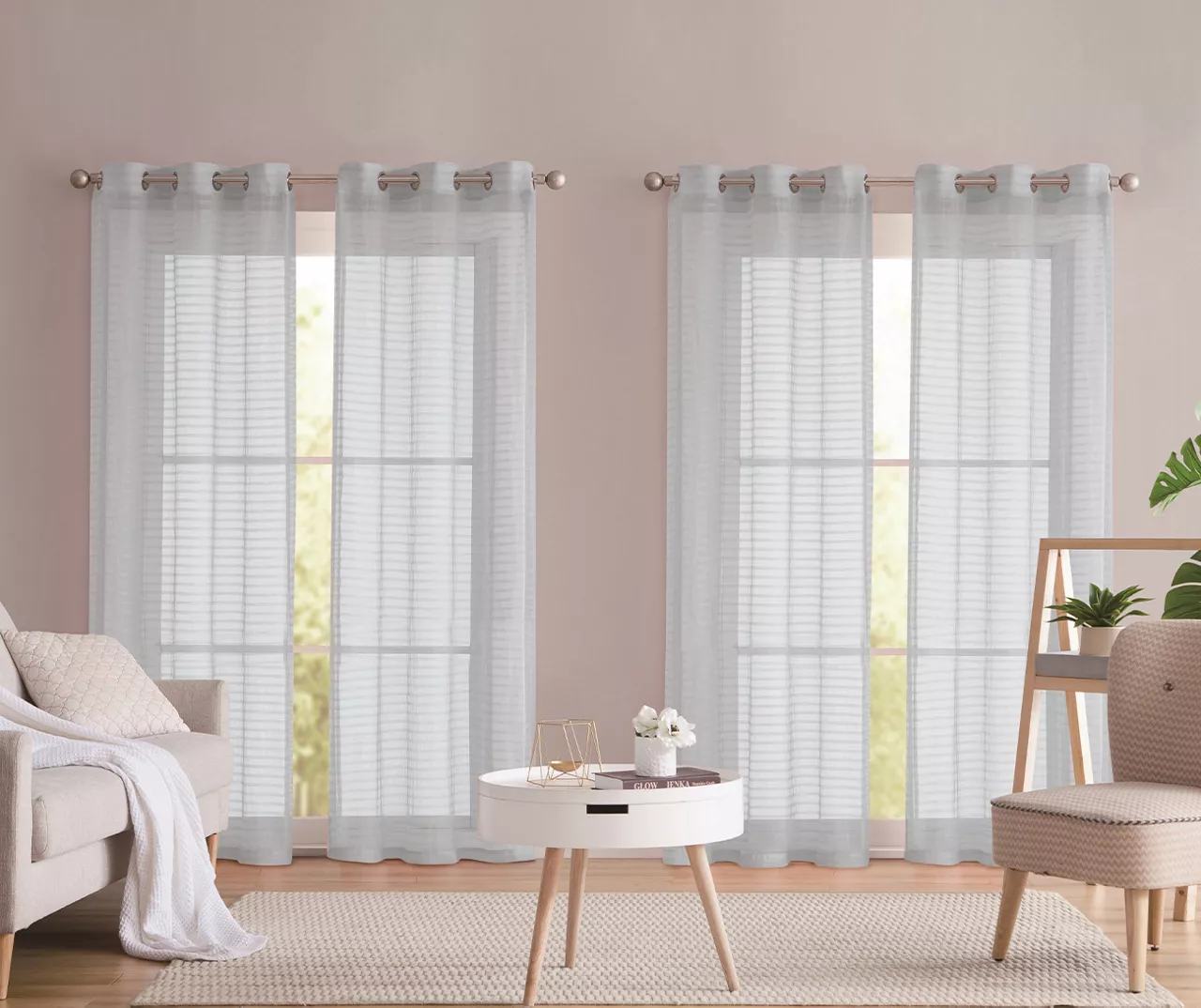 Angela Gray Sheer Stripe 4-Piece Curtain Panel Set, (84") 1 Angela Gray Sheer Stripe 4-Piece Curtain Panel Set, (84")