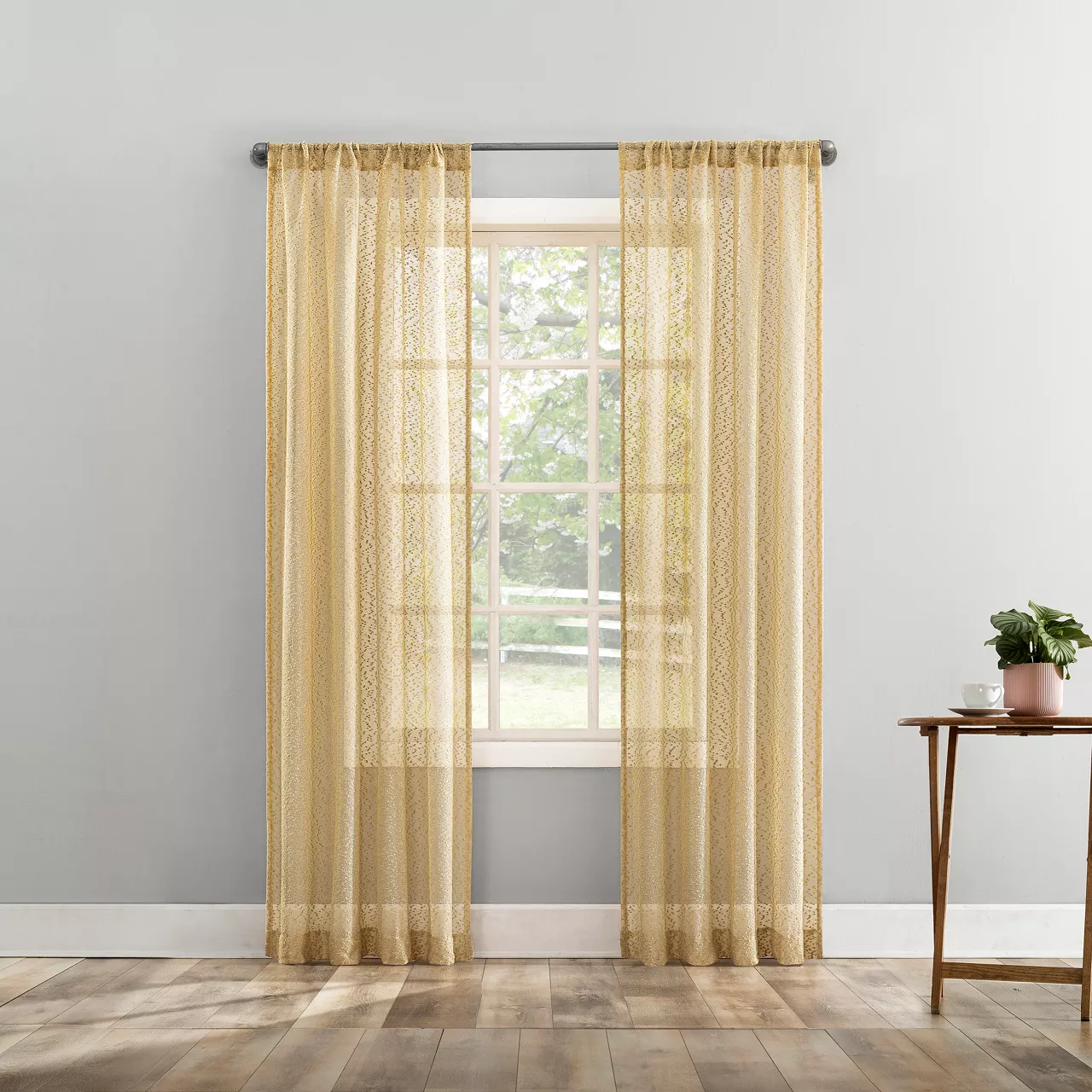 Tinsley Gold Boucle Light-Filtering Rod Pocket Curtain Panel, (84") 1 Tinsley Gold Boucle Light-Filtering Rod Pocket Curtain Panel, (84")