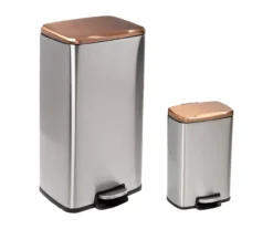 Silver & Rose Gold Stainless Steel 2-Piece Pedal Soft-Close Trash Can Set