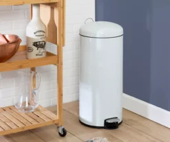 White Stainless Steel 8-Gal. Round Pedal Soft-Close Trash Can -Home Decor Store 810669726 A0 7