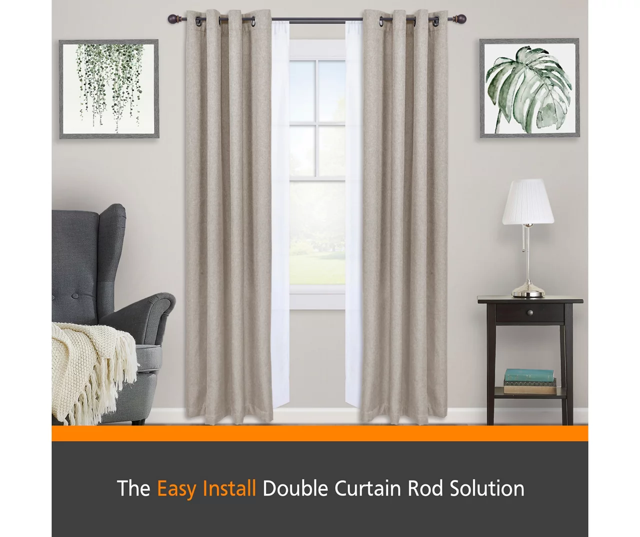 Kenney Birkin Fast Fit 5/8" Adjustable Double Curtain Rod 3 Kenney Birkin Fast Fit 5/8" Adjustable Double Curtain Rod - Image 3